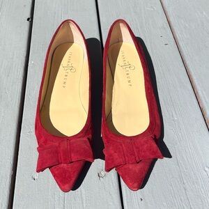 Red Suede Leather Bow Flats Size 7.5